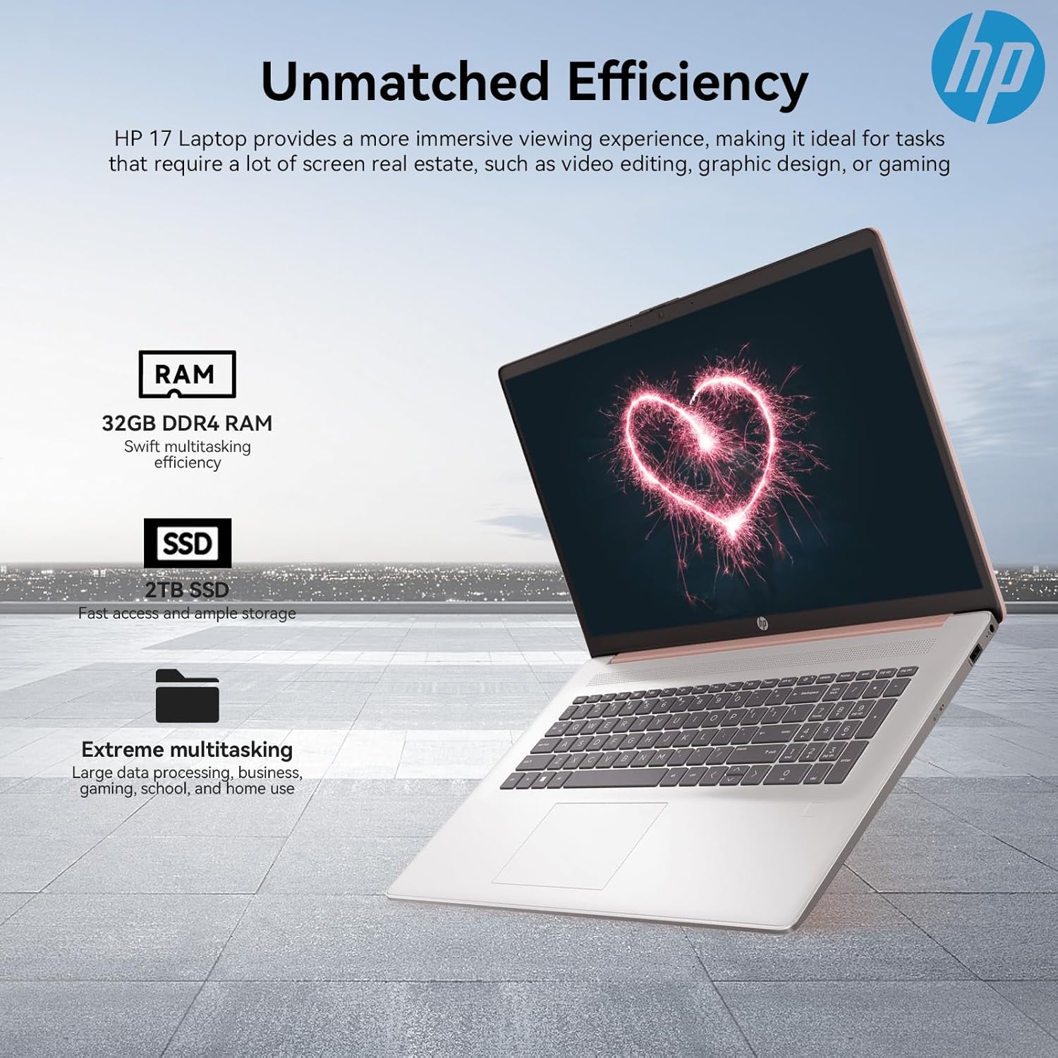 HP 17 Laptop Computer  17.3" HD+ Large Screen Business Laptop PC  13th Gen Intel Core i5 (10-cores)  Windows 11 Pro | Backlit Keyboard | Fingerprint Reader | Rose Gold | 32GB RAM 2TB SSD
