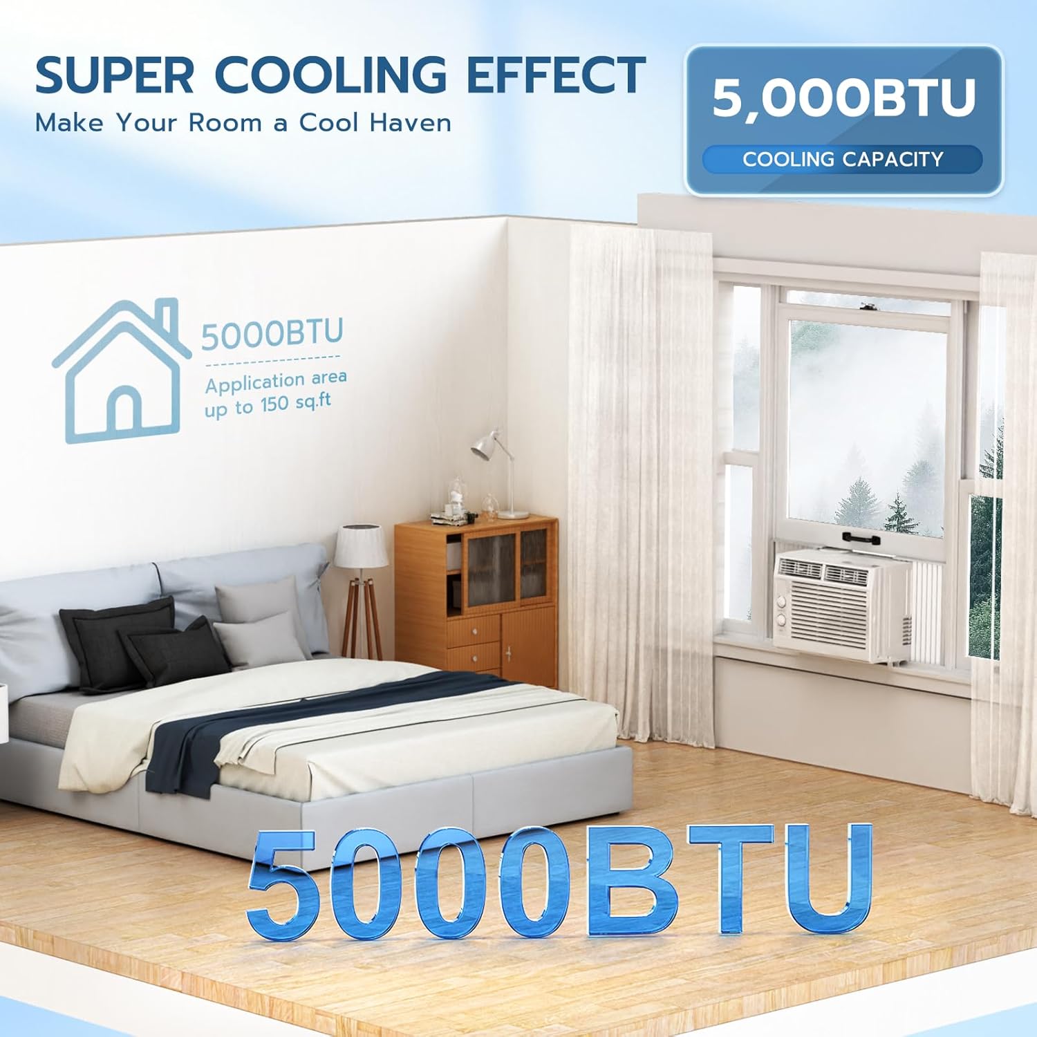 ZAFRO 5000BTU Window Air Conditioners Cool Up to 150 Sq Ft,Quiet Operation Window AC Unit with 2 Cool&Fan Functions,Easy to Use Mechanical Control,Washable Filter,Easy Install Kit,for Small Room,White