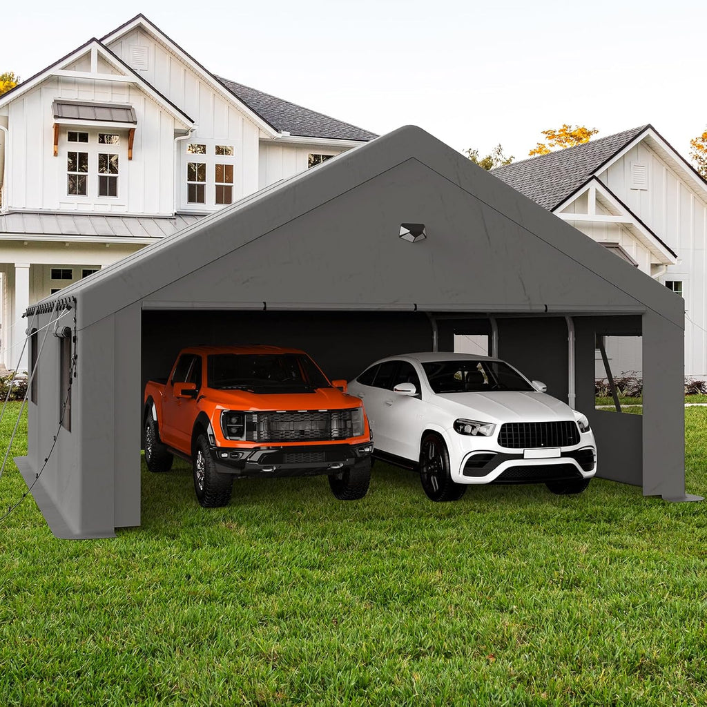 Carports Canopy Heavy Duty, Portable Garage with Sidewalls (20x20, Grey)