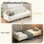 Brelice 80'' Leather Couch, Futon Sofa Bed, Faux Leather Couch with Adjustable Backrest, 2 Cup Holders & Side Pockets, Mid Century Modern Sofa for Living Room, Bedroom, Cream White