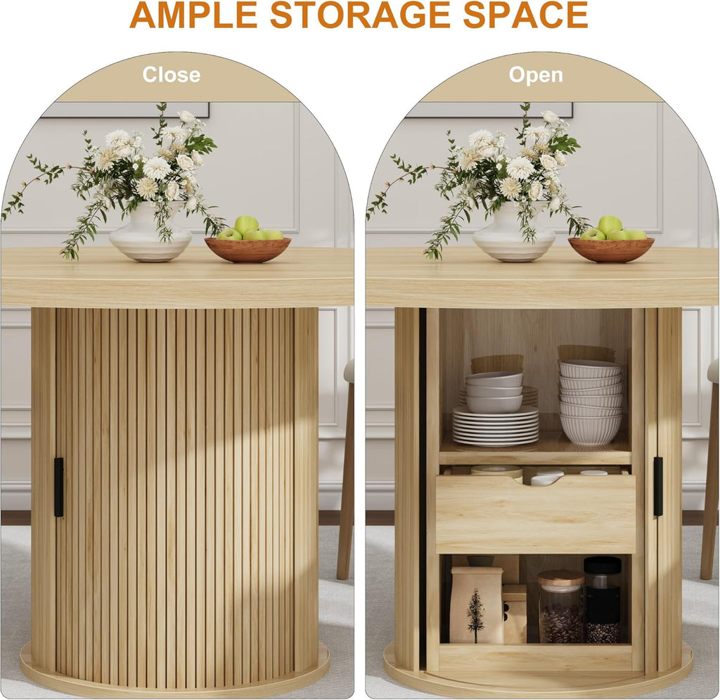 Garvee 47 Inch Round Dining Table for 4, Kitchen Table with 2-Layer Storage Shelf and a Drawer, Farmhouse Circle Dinner Table for Dining Room, Kitchen, Living Room (Table Only), Natural