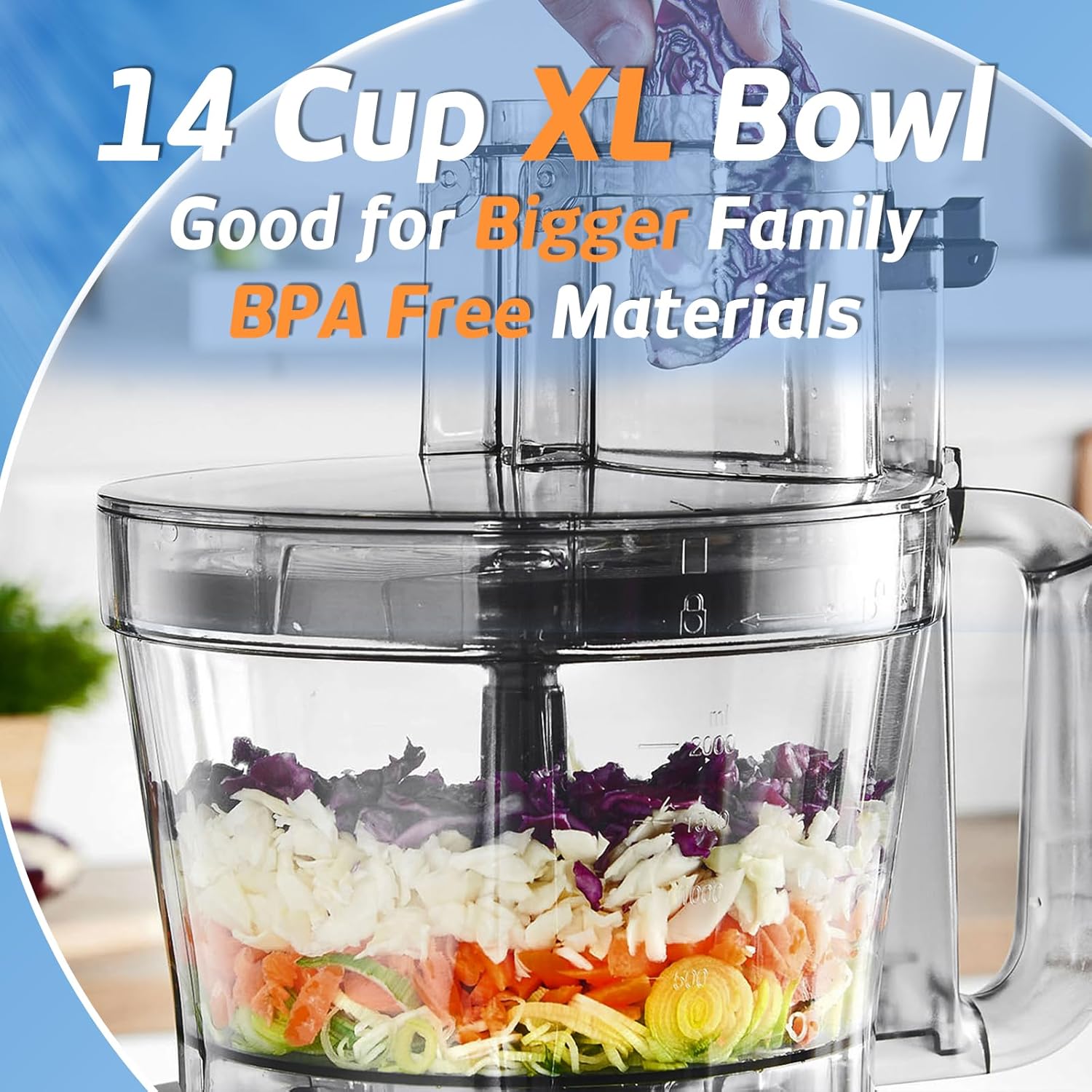 14-Cup French-Fry-Cutter Storage-Drawer Food-Processor - XL Bowl, Large Chute & Storage Drawer, Slicing & Shredding, Chopping & Mixing, For Cheese, Meat & Veggie Prep (Inox Silver)