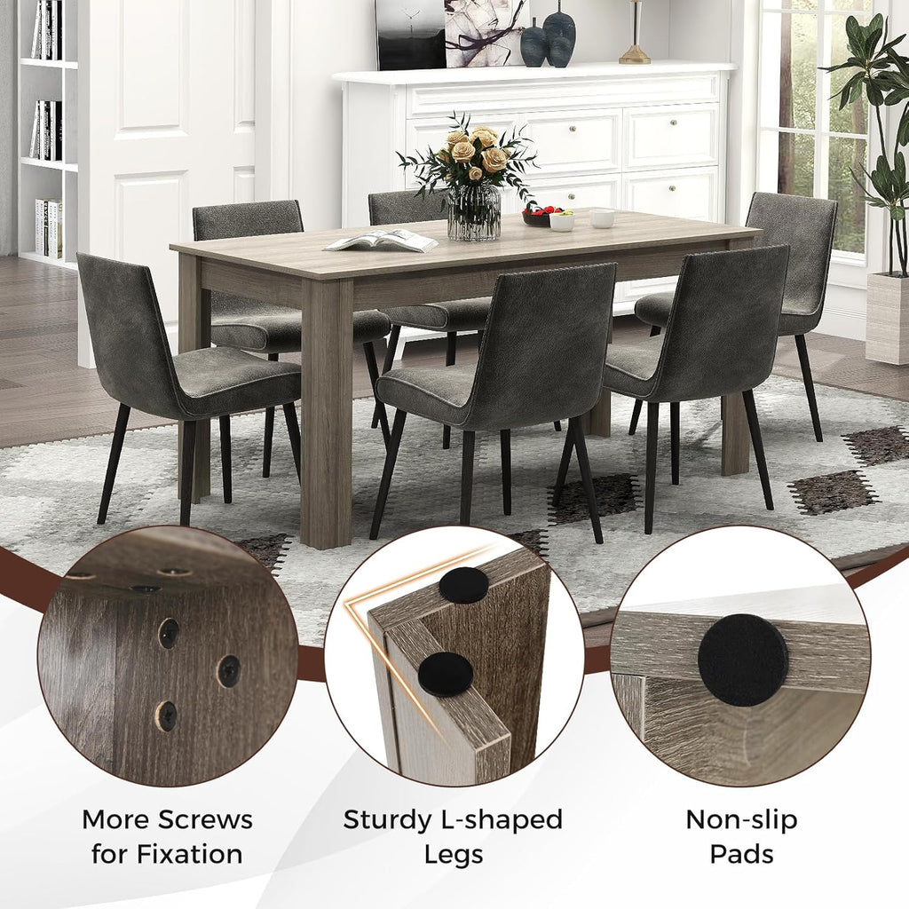 COSTWAY 63' Rectangular Dining Table, Farmhouse Dinette Table with Large Computer Workstation, Modern Kitchen Table for Apartment, Living Room, Restaurant (Oak)