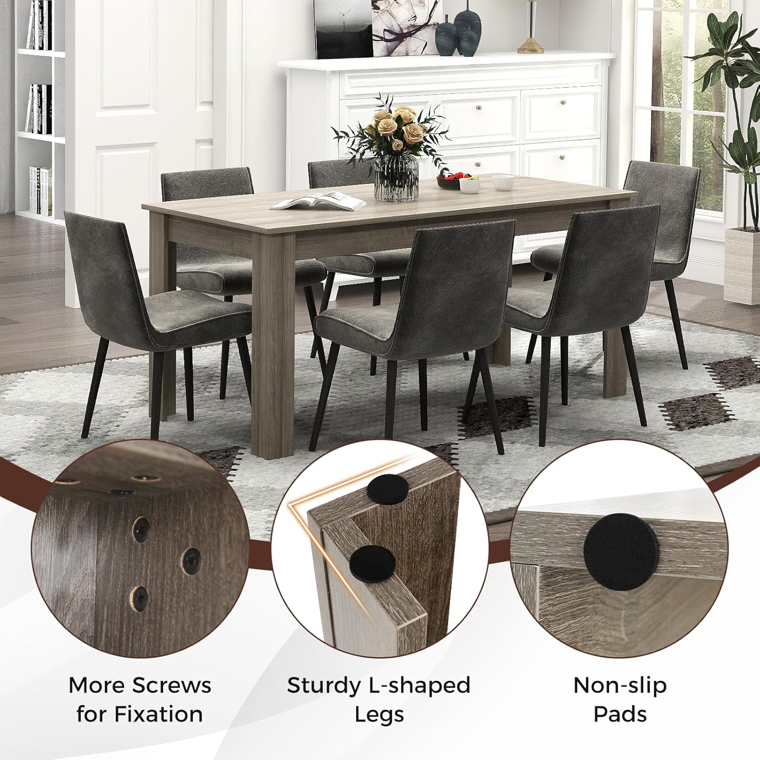COSTWAY 63' Rectangular Dining Table, Farmhouse Dinette Table with Large Computer Workstation, Modern Kitchen Table for Apartment, Living Room, Restaurant (Oak)