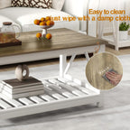 Farmhouse Coffee Table for Living Room, 2-Tier Rectangular Wooden Centre Cocktail Table with Slats Shelf Storage and V-Shaped Frame (Walnut Top)