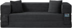 80 Inch Convertible Sofa Bed, Oversized Boneless Couch with High Arms, Deep Seat Corduroy Sleeper Sofa, Folding Floor Couch with Side Pockets, No Assembly Cloud Lounge for Living Room (Dark Grey)