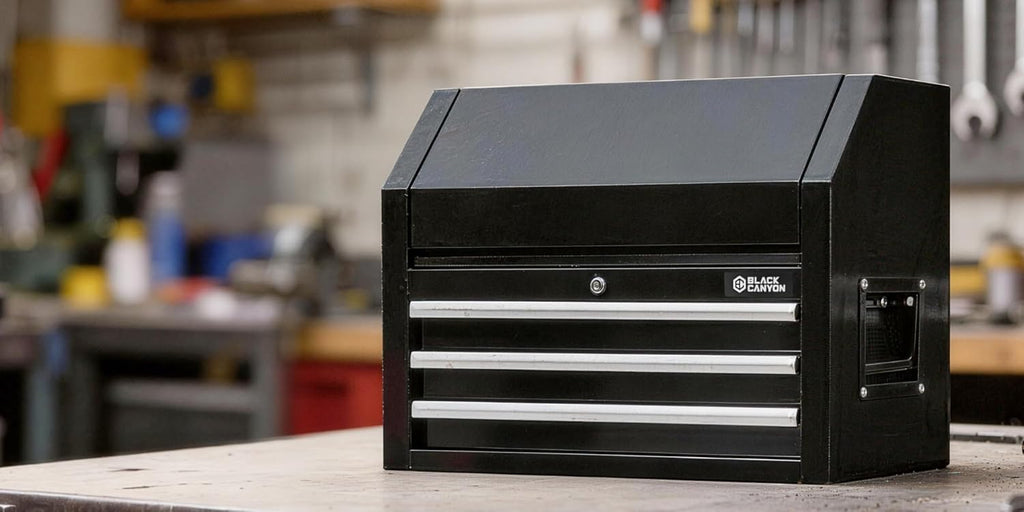26" Rolling Tool Chest with 3 Drawers - Tool Box with Ball Bearing Slides, Lift-Latch Handles, Drawer Lock Mechanism, Flip-Open Top Compartment, Slip-Resistant Liners for Garage and Workshop Storage