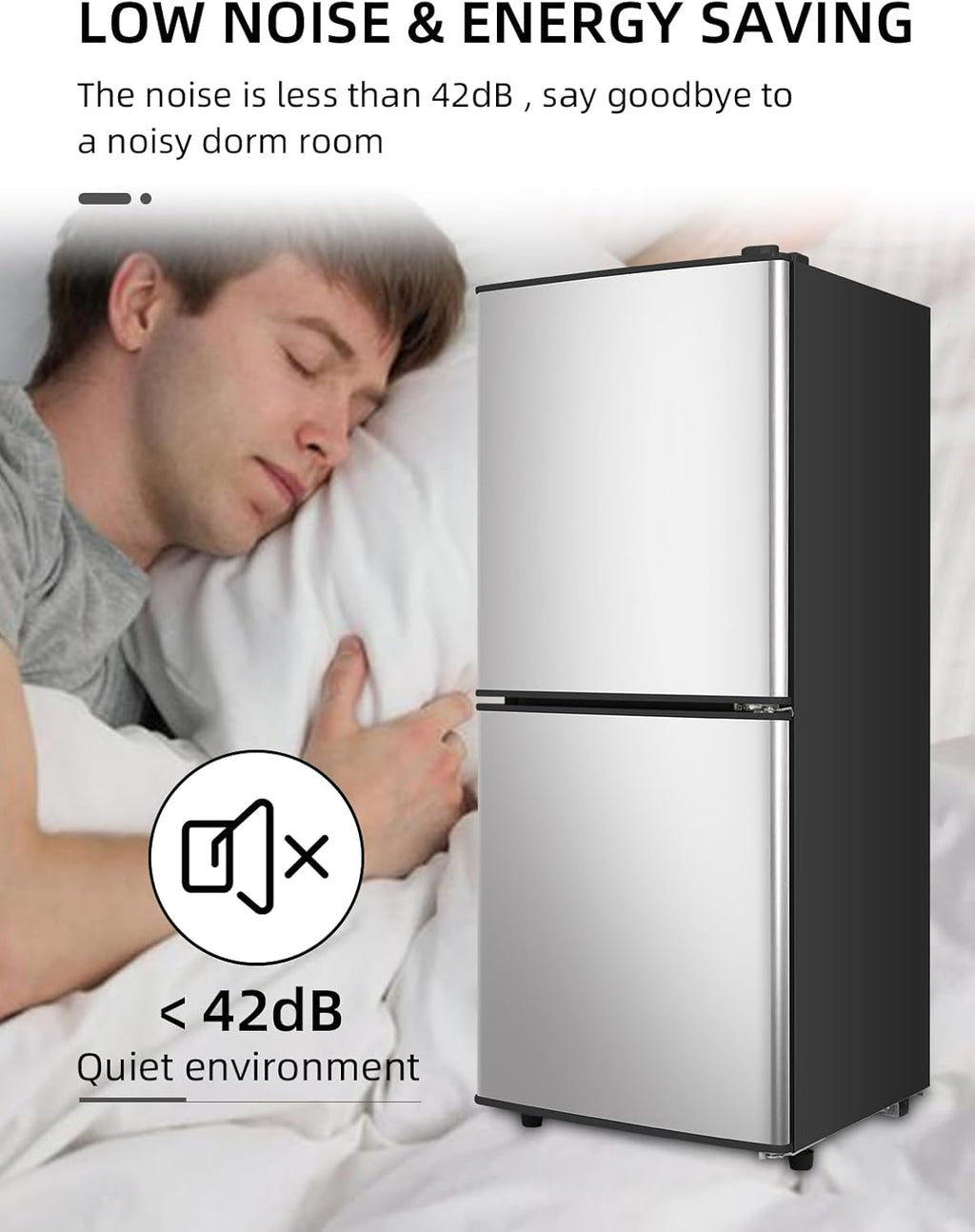4.0 Cu.Ft Refrigerator with Freezer, 2 Doors Fridge with Adjustable Thermostat Control, Refrigerator for Kitchen, Dorm, Apartment, Garage, Office, Silver
