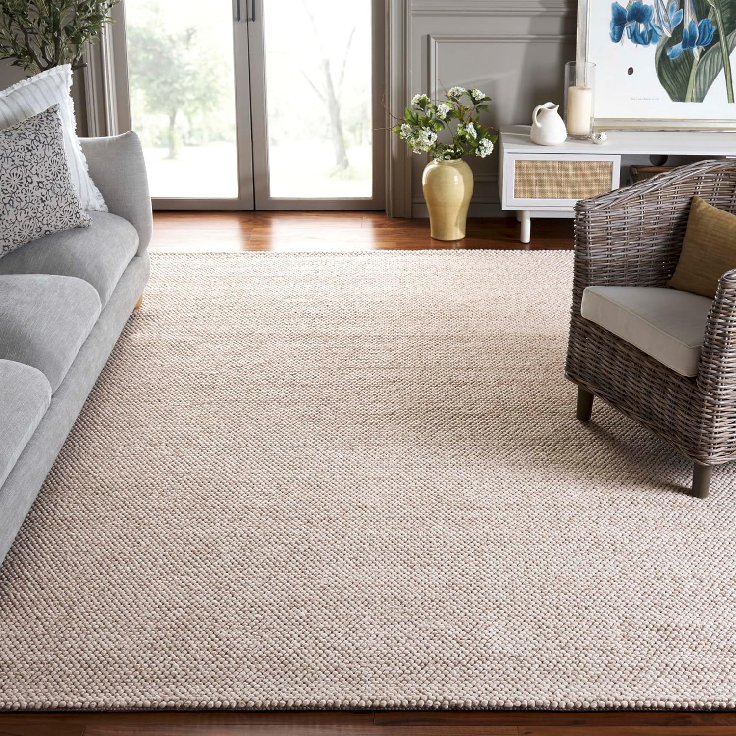 SAFAVIEH Area Rug 8x10 - Natura Collection - Large - Beige & Ivory, Handmade Wool Blend, Textured Design, Ideal for Living Room, Bedroom, Dining Space (NAT425B)