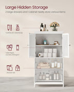 VASAGLE Bathroom Floor Storage Cabinet, Bathroom Storage Unit, Freestanding Cabinet with 2 Drawers and 2 Doors, Adjustable Shelf, 11.8 x 23.6 x 43.3 Inches, White UBBC551WH01S