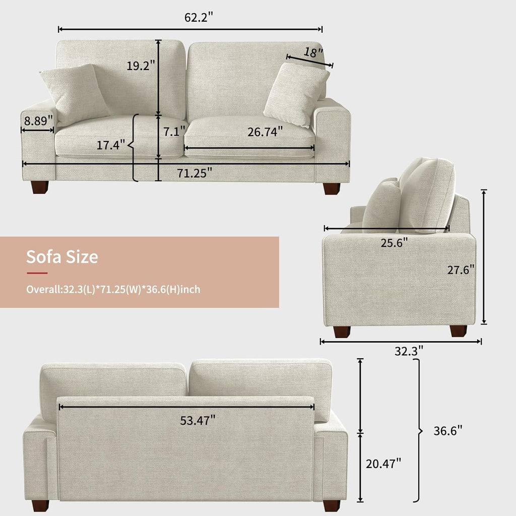 DOPEDIO Modern Loveseat Sofa for Living Room,Chenille Recliner, Removable Cover, Spring Cushions, Solid Wood Frame, Easy Assembly for Small Spaces (71.25inch .Beige)