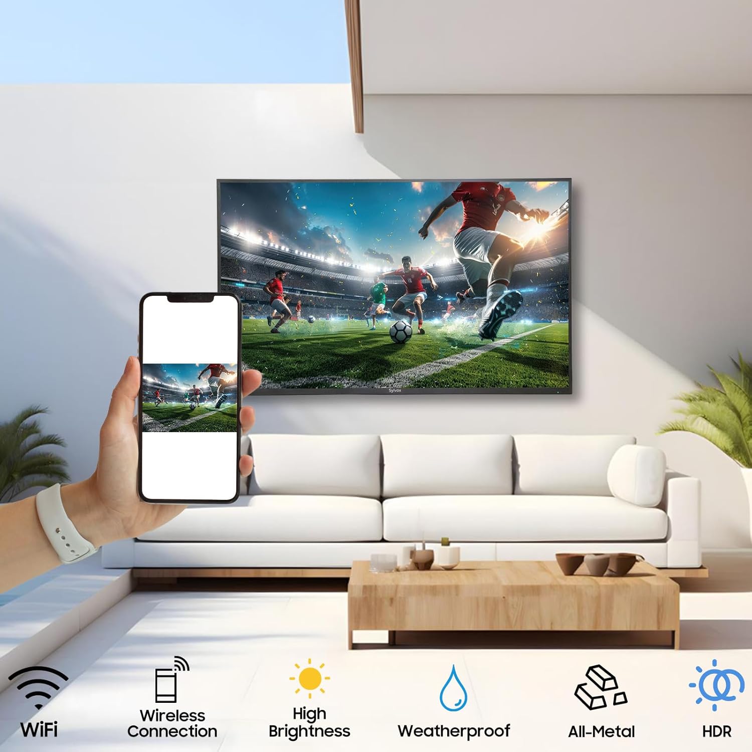 SYLVOX 50 Inch Outdoor Smart Television Weatherproof Google TV  4K 700NIT High Brightness Temperature Resistant IP55 Waterproof TVs  Anti-Scratch  Suitable for Partial Sun (Patio Series)