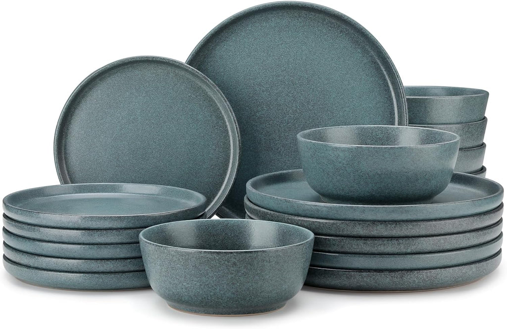 vancasso Plates and Bowls Sets, 18 Pieces Modern Ceramic Dinnerware Set for 6, Dish Set for Kitchen, Dinner Set Stoneware Dishware Set Microwave and Dishwasher Safe, Blue, Series ZERMATT