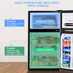 COSTWAY Mini Fridge with Freezer, 3.2 Cu.ft. 2-Door Mini Freezer Cooler Fridge w/ Reversible Door, Removable Glass Shelves, Mechanical Control, Small Refrigerator for Bedroom, Dorm, Office (Grey)