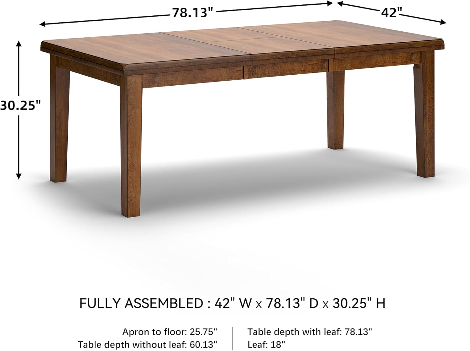 Signature Design by Ashley Ralene Rectangular Dining Room Extension Table, Seats 8, Self-storing Extension Leaf, Wood, 42" W x 78.13" D x 30.25" H, Medium Brown