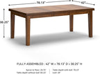 Signature Design by Ashley Ralene Rectangular Dining Room Extension Table, Seats 8, Self-storing Extension Leaf, Wood, 42" W x 78.13" D x 30.25" H, Medium Brown