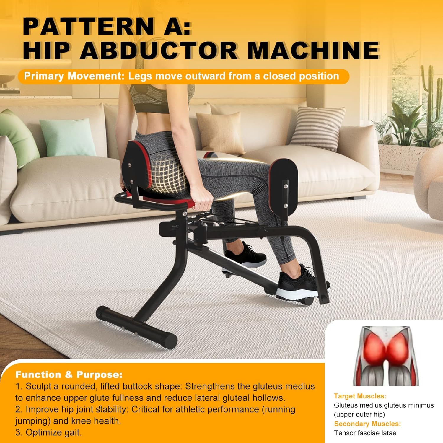 2 in 1 Hip Abductor & Adductor Machine, Compact Home Gym Equipment for Inner & Outer Thigh, Glute Workout Booty Trainer, Adjustable Leg Exercise Machine for Women Men