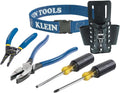Klein Tools 80006 Trim-Out Tool Kit, Made in USA, with Klein Hand Tools and a 4-Pocket Leather Pouch, 6-Piece