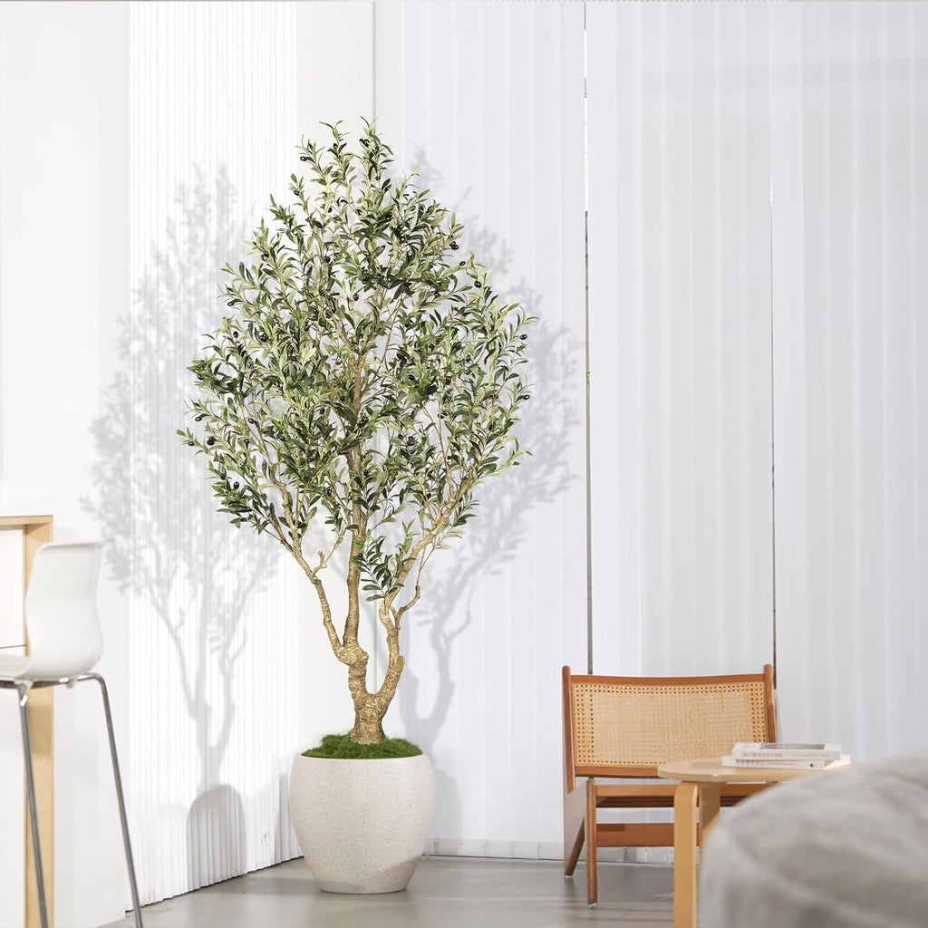 Olive Trees Artificial Indoor 7ft – Faux Olive Tree 7 Feet with Natural Looking Trunk, Realistic Leaves and Lifelike Fruits, Fake Olive Tree for Home Office Living Room Decor