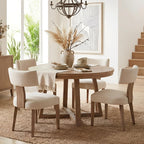 HNY Mid Century Modern Dining Chairs Set of 6, Farmhouse Linen Fabric Upholstered Accent Curved Backrest Kitchen Chairs, with Hardwood Frame, Beige, Linen