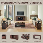 47" Lift Top Coffee Table with Storage, Modern Coffee Table with Pull-Out Drawer and Two-Tier Storage, Rectangle Wood Center Table w/Curved Profile Design for Living Room, Brown