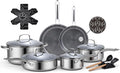 Ammeloo 17 Pcs Nonstick Stainless Steel Cookware Set, Hybrid Stainless Steel Pots and Pans Set Non Stick, Non Toxic Kitchen Cookware Sets, Dishwasher & Oven Safe, Induction & All Cooktop Compatible