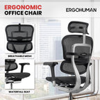 Ergohuman Eurotech ME7ERG GEN2 High Back Mesh Office Chair with Tilt Tension Control, Tilt Lock, Back Angle, Back Height, Synchro Tilt, Seat Height, Seat Depth, and Arm Height Adjustments, Black