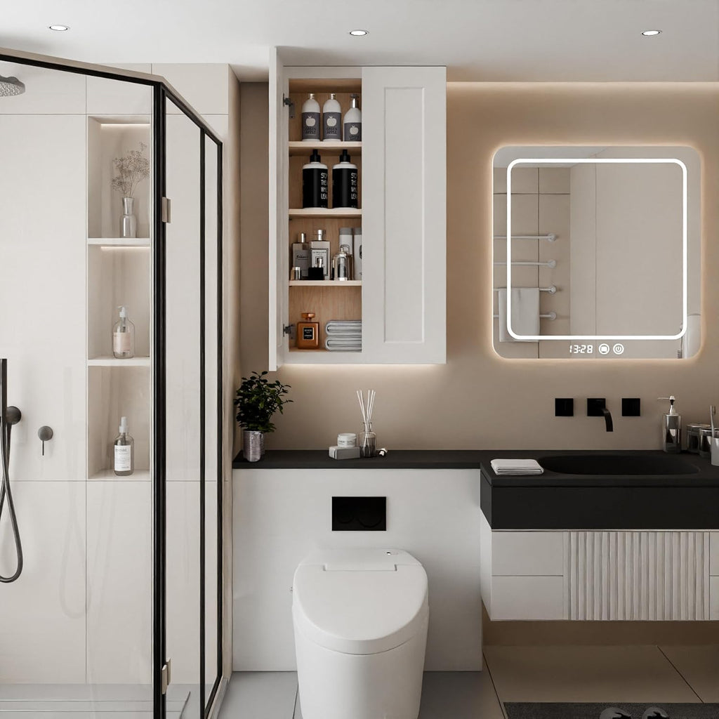 Solid Wood Kitchen Wall Cabinets, 24 Inch Wide Over The Toilet Storage Cabinet, Bathroom Organizer Cabinets with 2 Shaker Door & 3 Shelves, Easy Assembly for Dining Room, Laundry - White