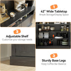 CABIHOME 72" Coffee Hutch Large Kitchen Sideboard，Farmhouse Coffee Bar Cabinet with Storage LED Buffet Cabinet with Wine Rack/Glass Shelf for Kitchen, Dining Room, Living Room(Black)