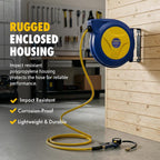Goodyear Retractable Air Hose Reel, 3/8" x 50 FT, 300 PSI Hybrid Polymer Hose, Spring-Driven Automatic Rewind, Leak-Proof Swivel, Wall & Ceiling Mountable