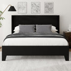 Queen Bed Frame with Faux Leather Upholstered Headboard, Wear-Resistant, Easy Clean, Mattress Foundation, No Box Spring Required, Easy Assembly, Black