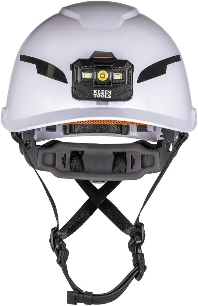 Klein Tools 60525 Safety Helmet, Type-2 Safety Helmet with Rechargeable Headlamp, Non-Vented, Class E, White