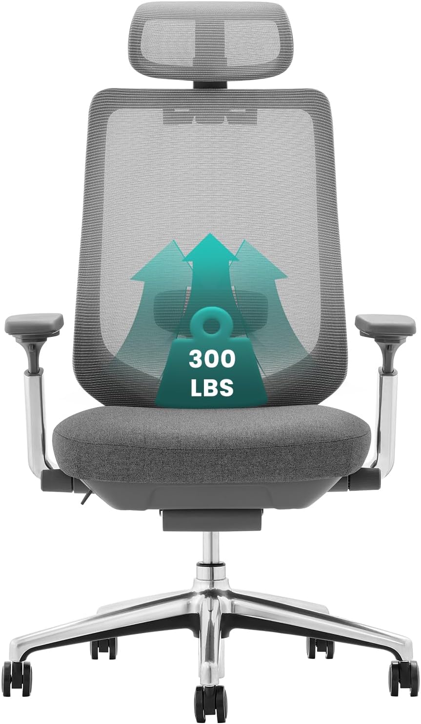 COLAMY Ergonomic Mesh Office Chair, High Back Office Chair, Computer Executive Desk Chair with Lumbar Support,Adjustable Headrest and 4D Arms, Slide Seat, Tilt Lock-Darkgrey New