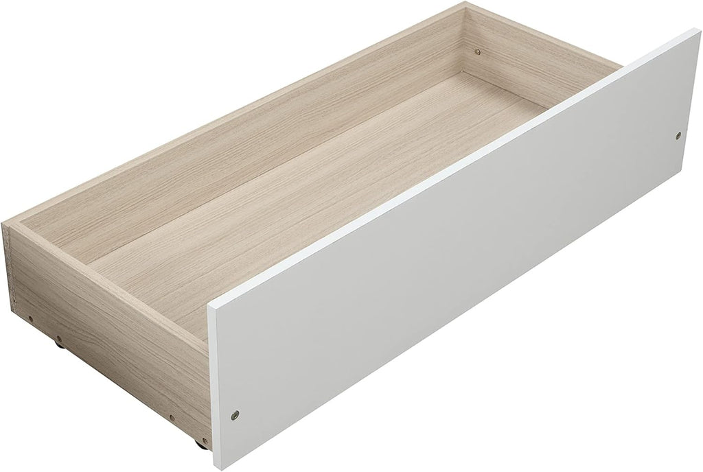Solid Wood Platform Bed Twin Size with 2 Storage Drawers for Kids,Twin Size Low Platform Bed Frame with Curved Headboard,Footboard and Under Bed Space for Boys Girls Bedroom,Easy Assembly,White