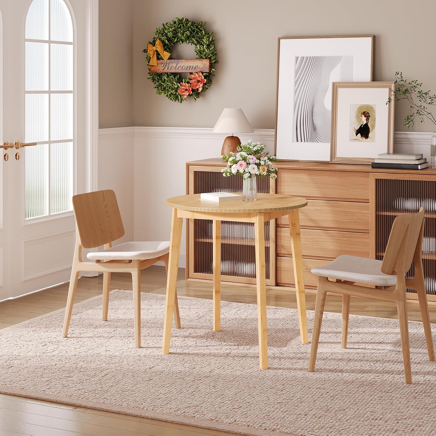 HOOBRO Bamboo Dining Table, Round Dining Table for 2, 27.5" Kitchen Table for Small Space, Writing Table, Easy to Assemble, for Dining Room, Living Room, Office, Kitchen, Apartment, Natural YL71CZ01G1