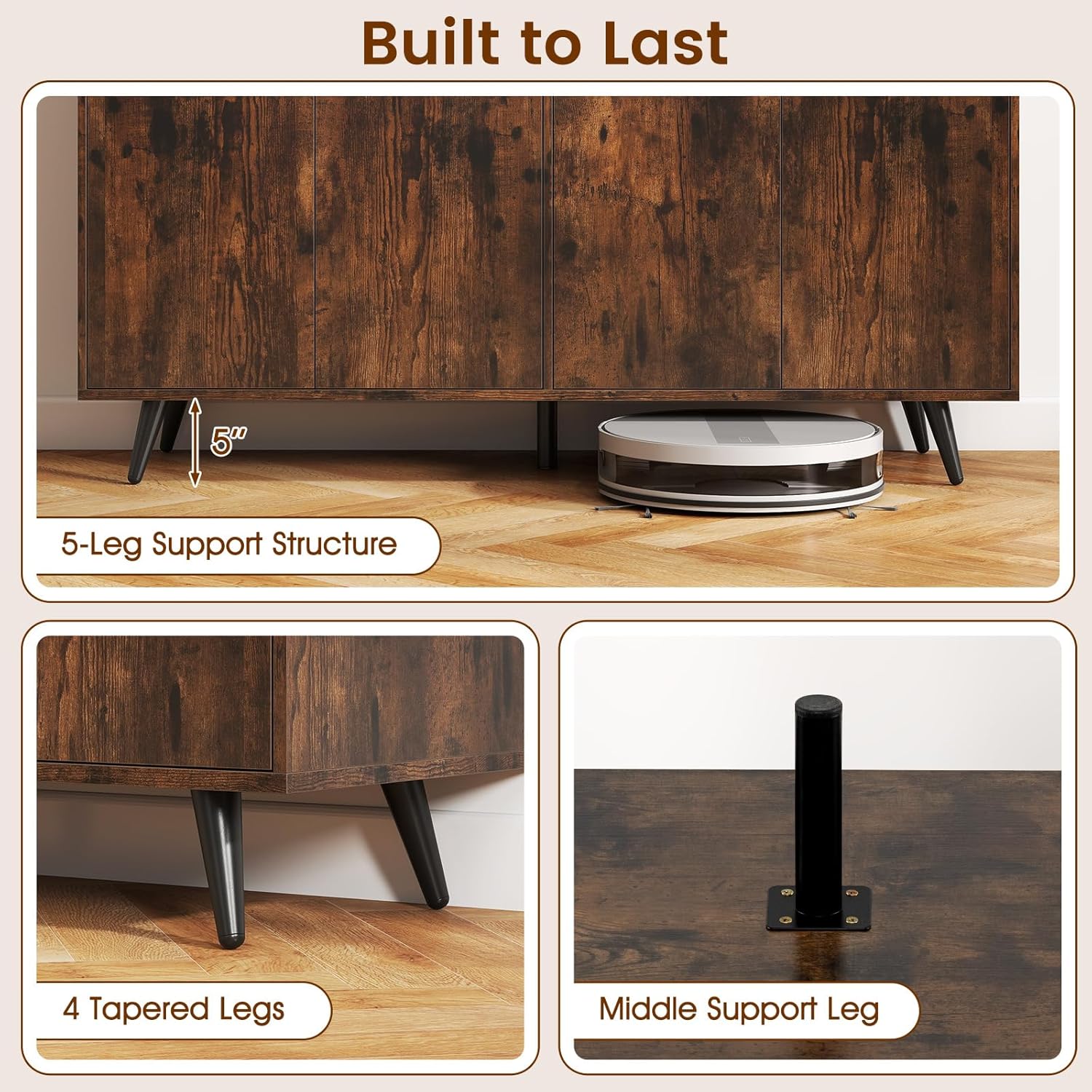 Giantex Sideboard Buffet Cabinet, 50’’ Accent Kitchen Storage Cabinet with 4-Door & 5-Position Adjustable Shelves, Modern Sideboard with 5 Legs, Buffet Table for Coffee Bar, Living Room, Rustic Brown