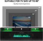 MXV 70" Fireplace TV Stand with Power Outlet for TVs UP to 80", Electric Fireplace Entertainment Center with LED Lights & Storage Cabinets, TV Console for Living Room, Office, Black-Black