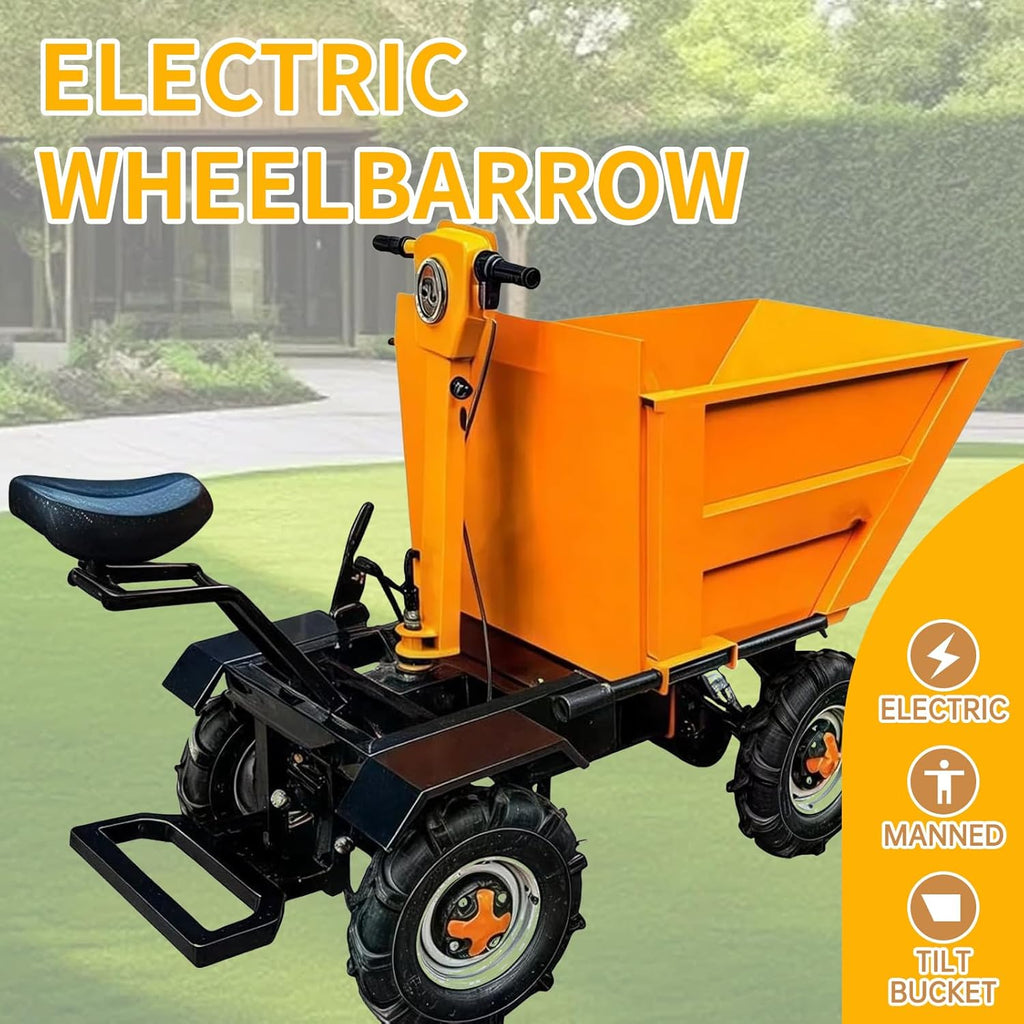 Electric Wheelbarrow  1900W Powerhouse 2205 lbs Heavy Duty Dump Cart All-Terrain Wheels for Hill Climbing & Rough Ground Utility Wagon for Yard  Garden  Construction Hauling & Dumping