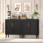 Rovaurx Set of 2 Storage Cabinet with 4 Doors, Modern Accent Bathroom Floor Cabinet, Buffet Cabinet Sideboard with Adjustable Shelves for Living Room, Entryway, Dining Room and Kitchen, Black