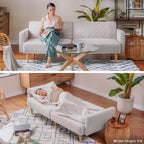 mopio 76.4" Futon Sofa Bed, Couch, Loveseat, Sleeper Sofa, Mid Century Modern Futon Couch, Sofa Cama, Couches for Living Room (Snow Velvet)