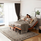 ESHINE Adjustable Bed Frame with 12" Hybrid Mattress with Luxury Gel Memory Foam(Medium), Split King Upholstered Bed Frames with Massage, Wireless Remote, USB, Under Bed Night Light, Head/Foot Incline