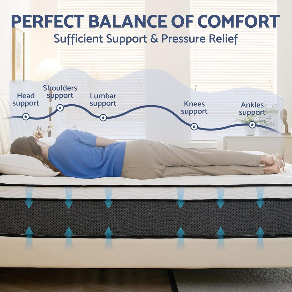 Full Size Mattress, Hybrid Mattress with Gel Memory Foam, Pocket Springs Mattresses for Motion Isolation, Pressure Relief