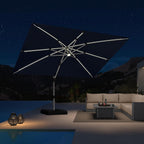 PURPLE LEAF 9' X 12' Patio Umbrella with Lights Outdoor Rectangle Cantilever Umbrella Solar Powered LED with 360-degree Rotation for Garden Deck Pool Patio, Navy Blue