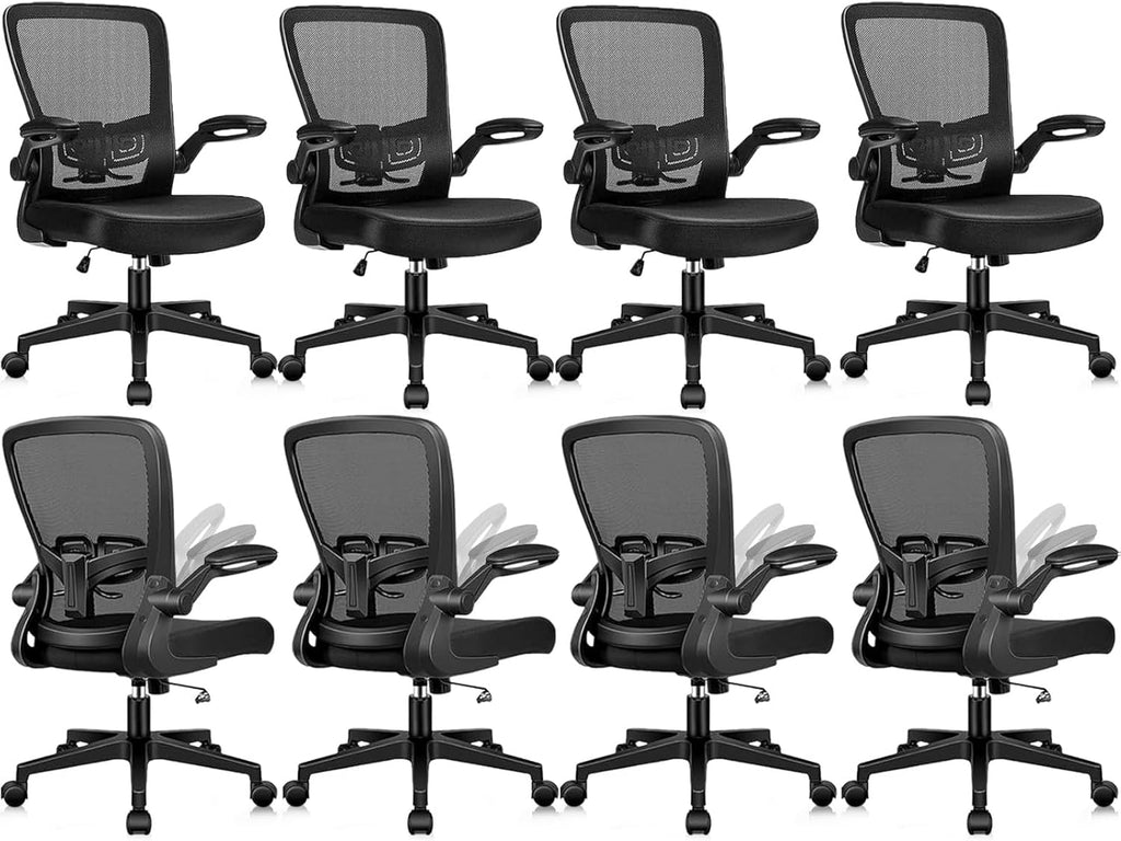 KLASIKA Desk Chairs with Wheels, Ergonomic Mesh Office Chair Adjustable Height and Swivel Lumbar Support Home Office Chair with Flip Up Armrests (8PK)
