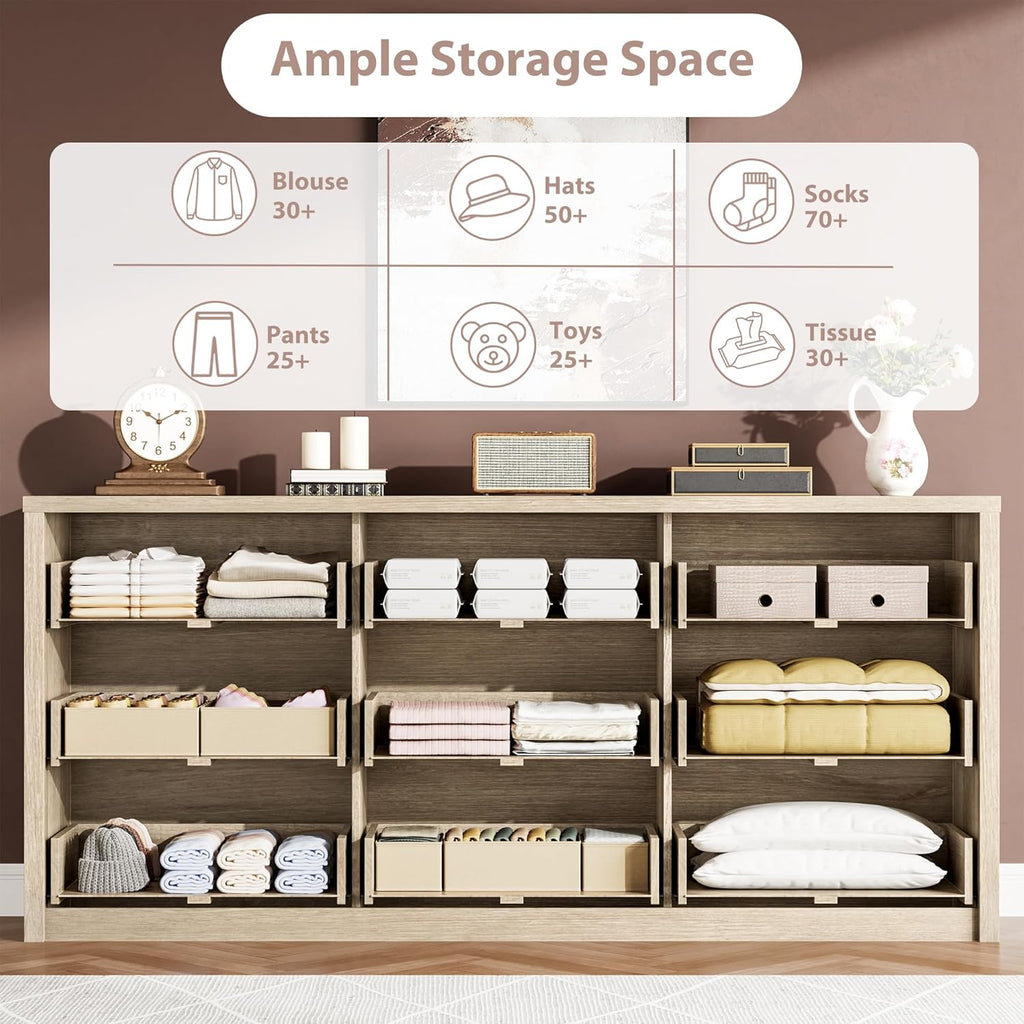 GarveeHome 9 Drawer Dresser for Bedroom, Wide Modern Chest of Drawers, Large Wood Dresser Wooden Storage Organizer for Living Room, Hallway Entryway