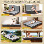 Tri Folding Mattress King Size - 6 Inch Dual-Layer Memory Foam Foldable Mattress Portable Floor Bed Sofa with Removable Washable Cover, Handle & Non-Slip Bottom for Guest, Camping, RV, Yoga, Home Use