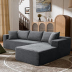 106" Modular Sectional Sofa, Grey Corduroy Cloud Couch with Left Chaise, Deep Seat Boneless Floor Sofa for Living Room, High-Resilience Foam Support, No Assembly Required, Includes Pillows | Sectional Sofa, Corduroy Cloud, Boneless, High-Resilience,