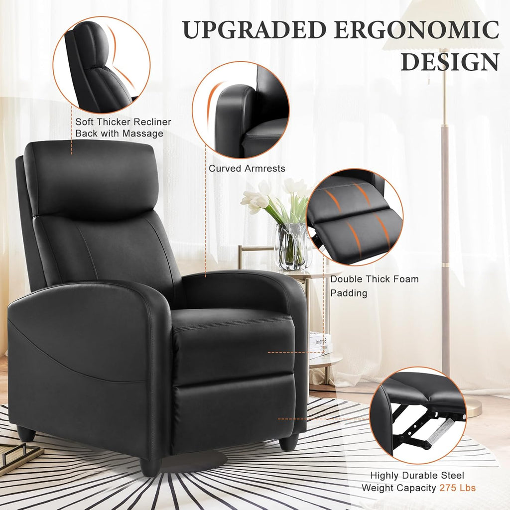 Sweetcrispy Recliner Chair Fabric Recliner Sofa No Massage, Home Theater Seating with Lumbar Support, Adjustable Push Back Overstuffed High-Density Sponge Reclining for Living Room, Grey