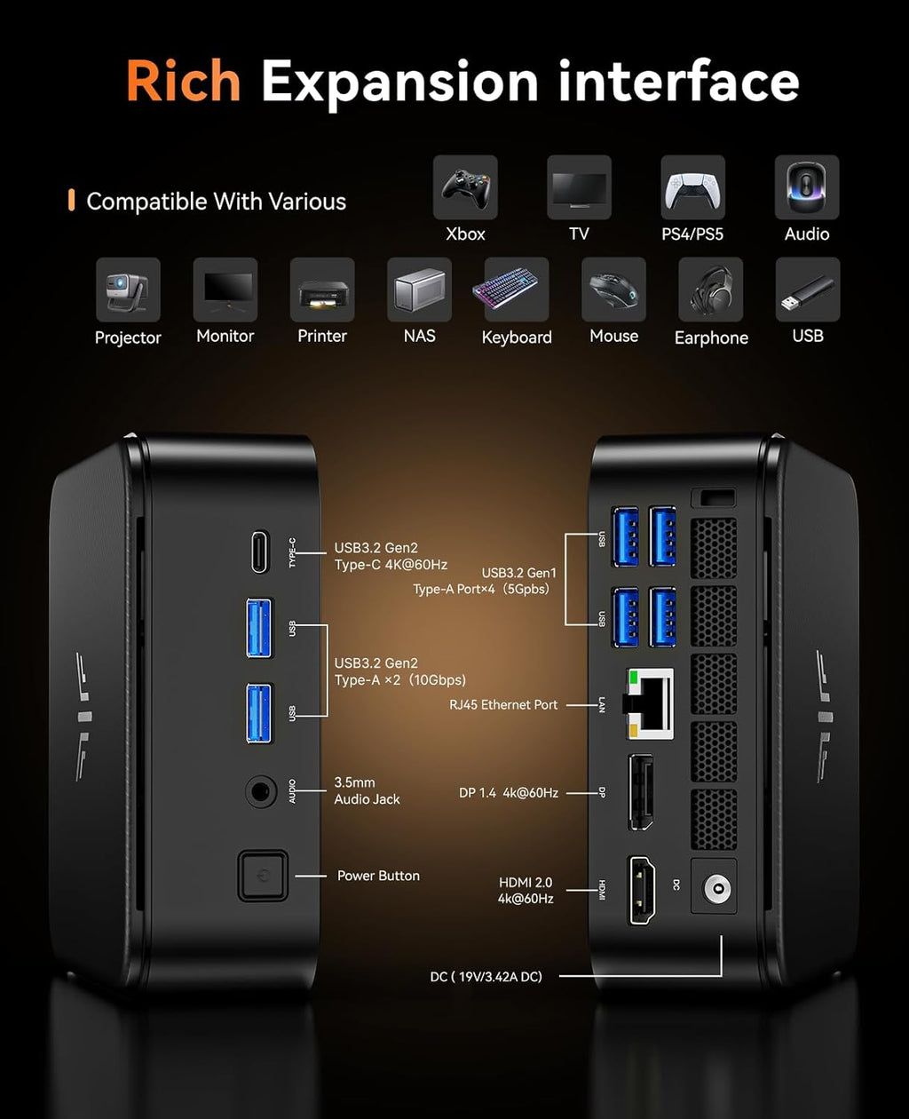 KAMRUI E3B Mini PC with AMD Ryzen 5 7430U (Beat 5500U  up to 4.3GHz)  16GB DDR4 512GB M.2 SSD Mini Computer  Mini Gaming PC with USB Type-C Supports Triple 4K Display  WiFi 6  BT 5.2