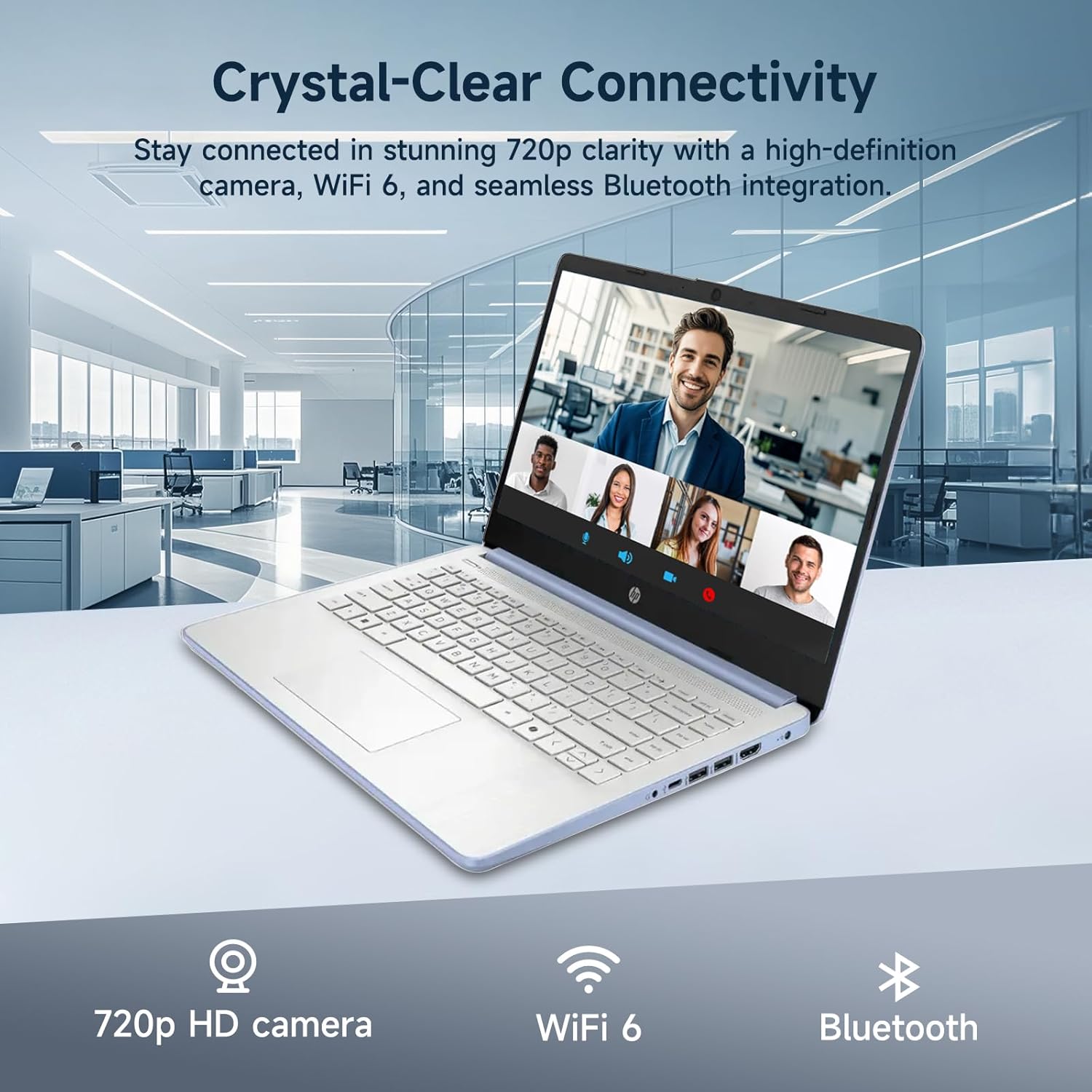 HP 14 Student-Laptop Back to School  Quad-Core Processor (Up to 3.6GHz) 8GB RAM 192GB Storage(128GB UFS + 64GB SD Card) Laptops for Student with 1-Year Office 365 Copilot AI Win11  Sky Blue
